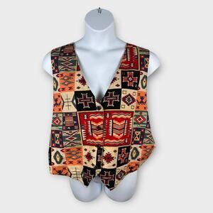 Vintage Handmade Southwest Aztec Print Vest Rodeo Cowgirl Bohemian XL / 1X